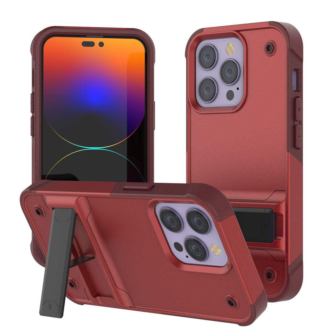 Étui Punkcase pour iPhone 14 Pro [Série Reliance] Coque de protection hybride de qualité militaire avec support intégré [Rouge-Rose]