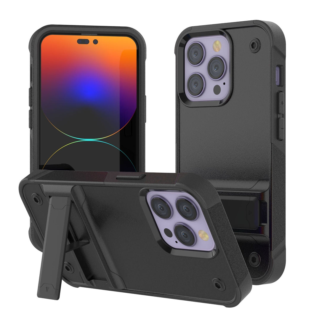 Étui Punkcase iPhone 14 Pro [Série Reliance] Coque hybride de protection de qualité militaire avec support intégré [Noir]