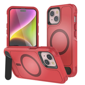 PunkCase Coque pour iPhone 14 [Série Spartan X] Coque robuste avec béquille + MagRing [rouge]