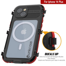 Load image into Gallery viewer, Coque étanche en aluminium de la série Metal Extreme 2.0 pour iPhone 14 Plus avec Protecteur d&#39;écran intégré IP68 [Noir-Rouge]
