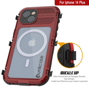 iPhone 14 Plus Série Métal Extrême 2.0 Coque en Aluminium Étanche IP68 avec Protecteur d'Écran Intégré [Rouge-Noir]