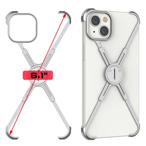 Coque de protection Punkcase iPhone 14 [Série Backbone] en métal en aluminium ultra fine et minimaliste, avec cadre en X, pour iPhone 14 (2022) (6,1 pouces) en argent.