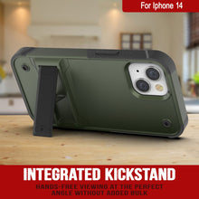 Load image into Gallery viewer, Punkcase Coque iPhone 14 [Série Reliance] Housse de protection hybride de qualité militaire avec support intégré [Vert armée-noir]
