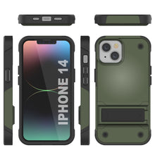 Load image into Gallery viewer, Punkcase Coque iPhone 14 [Série Reliance] Housse de protection hybride de qualité militaire avec support intégré [Vert armée-noir]
