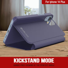 Load image into Gallery viewer, Étui Punkcase iPhone 14 Plus avec couverture à rabat réfléchissant [violet]
