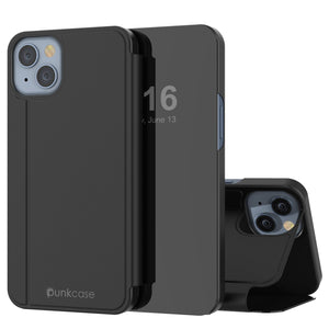 Étui réfléchissant de protection à rabat Punkcase pour iPhone 14 Plus [Noir]