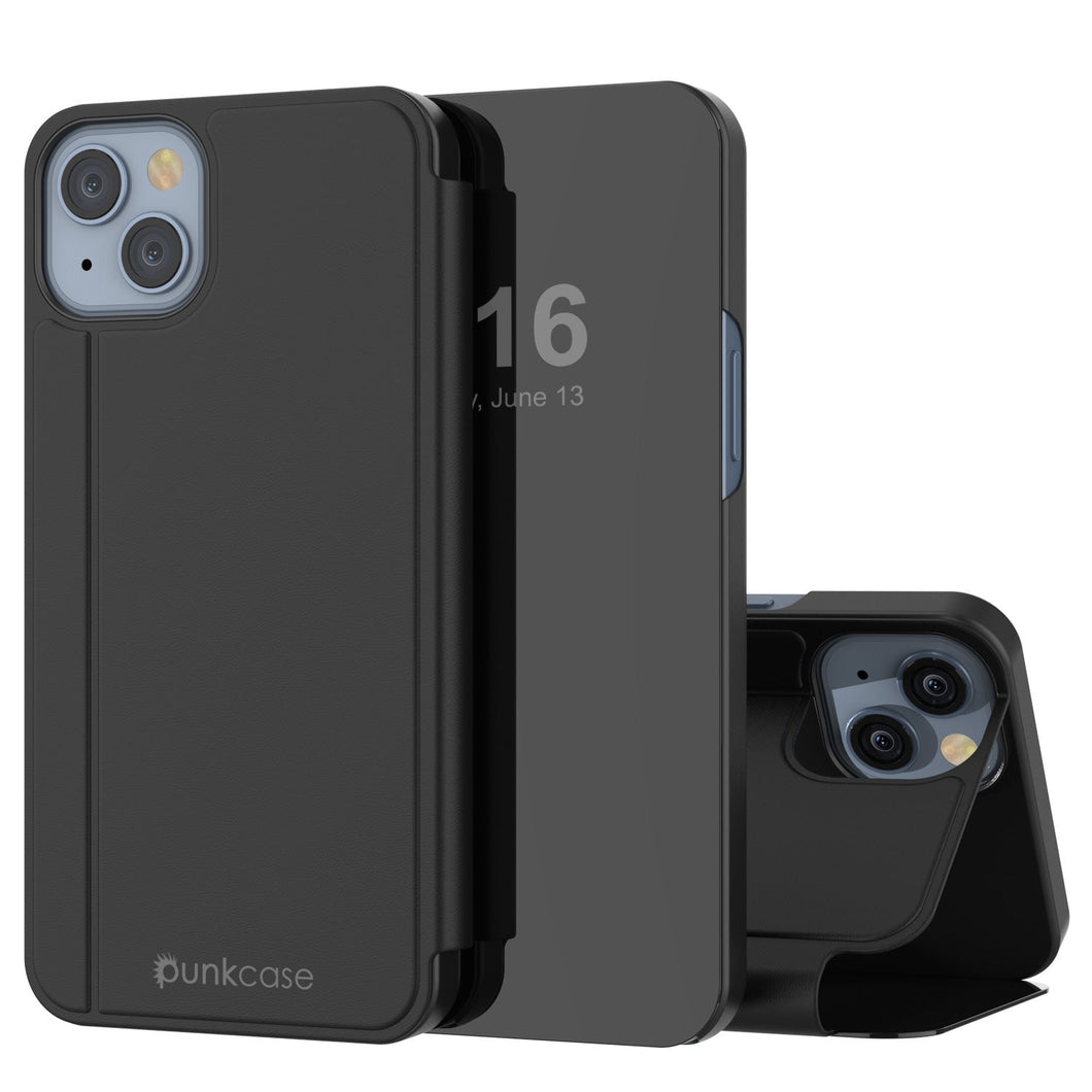 Étui réfléchissant de protection à rabat Punkcase pour iPhone 14 Plus [Noir]