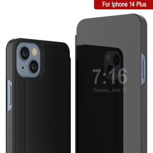 Étui réfléchissant de protection à rabat Punkcase pour iPhone 14 Plus [Noir]