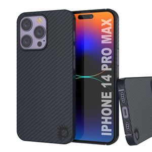 Coque en fibre de carbone Punkcase pour iPhone 14 Pro Max [Série AramidShield] Ultra mince et légère en Kevlar