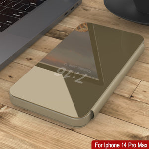 Étui Punkcase iPhone 14 Pro Max Reflecteur, Coque de Protection Rabattable [Or]