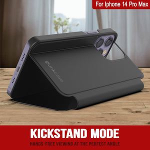 Punkcase iPhone 14 Pro Max Coque réfléchissante Housse de protection à rabat [Noire]