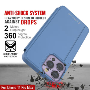 Punkcase Coque Réflectrice pour iPhone 14 Pro Max, Étui de Protection à Rabat [Bleu]