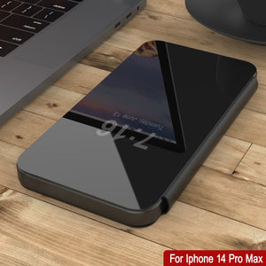 Punkcase iPhone 14 Pro Max Coque réfléchissante Housse de protection à rabat [Noire]