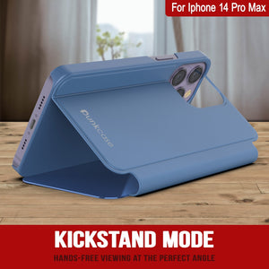 Punkcase Coque Réflectrice pour iPhone 14 Pro Max, Étui de Protection à Rabat [Bleu]
