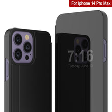 Load image into Gallery viewer, Punkcase iPhone 14 Pro Max Coque réfléchissante Housse de protection à rabat [Noire]
