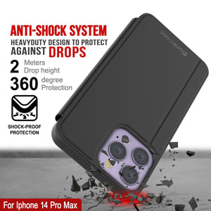 Punkcase iPhone 14 Pro Max Coque réfléchissante Housse de protection à rabat [Noire]