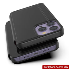 Load image into Gallery viewer, Punkcase iPhone 14 Pro Max Coque réfléchissante Housse de protection à rabat [Noire]
