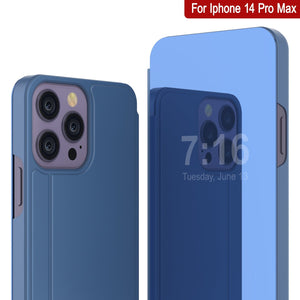 Punkcase Coque Réflectrice pour iPhone 14 Pro Max, Étui de Protection à Rabat [Bleu]