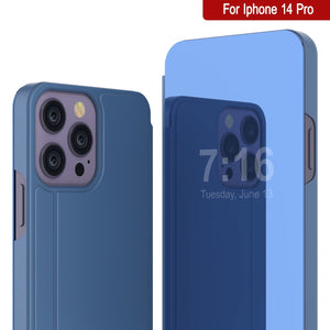 Coque de protection Punkcase iPhone 14 Pro avec rabat réfléchissant [Bleu]