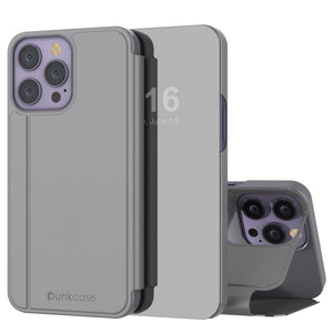 Coque punkcase iPhone 14 Pro Reflecteur, étui de protection à rabat [argent]