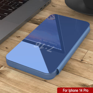 Coque de protection Punkcase iPhone 14 Pro avec rabat réfléchissant [Bleu]