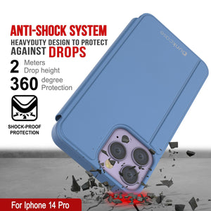 Coque de protection Punkcase iPhone 14 Pro avec rabat réfléchissant [Bleu]