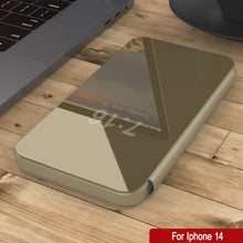 Load image into Gallery viewer, Coque Punkcase iPhone 14 à effet de miroir, couverture de protection rabattable [Or]
