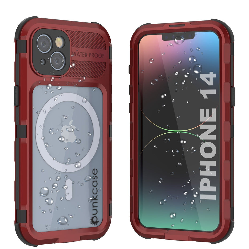 Coque étanche en aluminium de la série iPhone 14 Metal Extreme 2.0 avec protecteur d'écran intégré IP68 [Rouge-Noir]