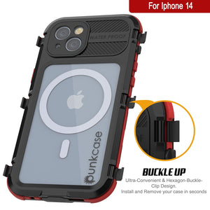 iPhone 14 Série Métal Extreme 2.0 Étui en Aluminium Étanche IP68 Avec Protection d'Écran Intégrée [Noir-Rouge]