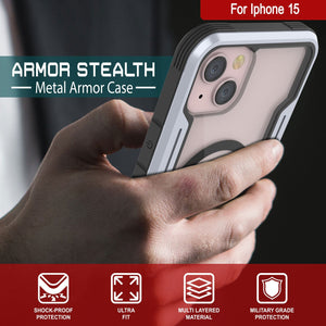 Coque de protection militaire Punkcase iPhone 15 Armor Stealth MAG, à plusieurs couches, en blanc.