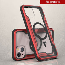 Charger l&#39;image dans la galerie, Coque de protection Punkcase iPhone 15 Armor Stealth MAG, de qualité militaire avec plusieurs couches de protection [rouge].
