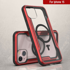 Coque de protection Punkcase iPhone 15 Armor Stealth MAG, de qualité militaire avec plusieurs couches de protection [rouge].