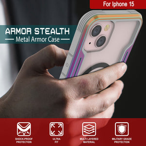 Coque de protection militaire de qualité supérieure Punkcase iPhone 15 Armor Stealth MAG, à couche multiple, avec couverture arc-en-ciel.