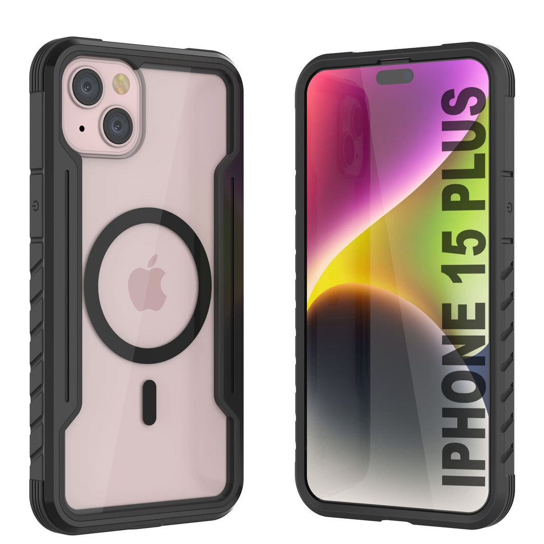 Étui de protection Punkcase iPhone 15 Plus Armor Stealth MAG Defense, de qualité militaire, avec revêtement multicouche [Noir]