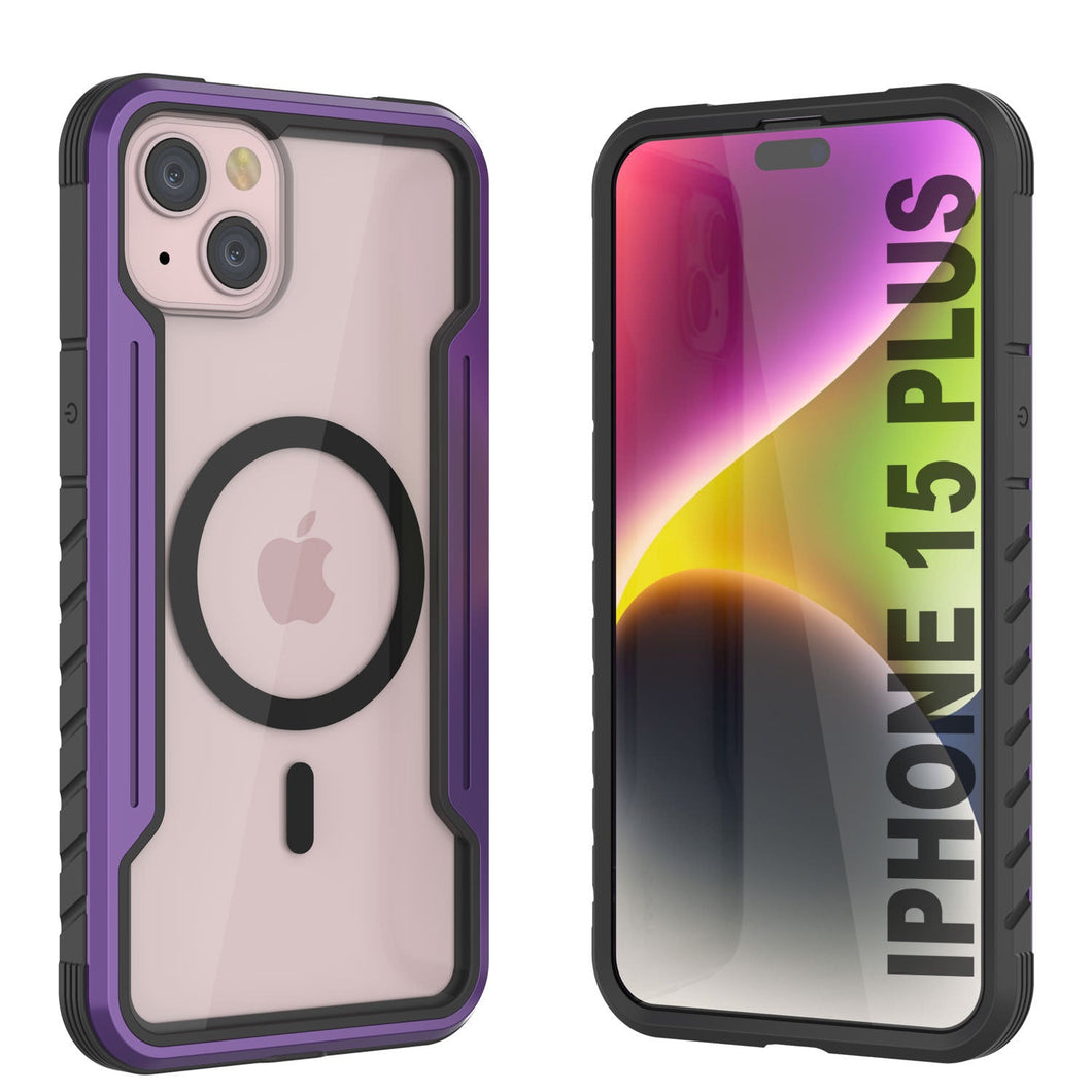 Coque de protection Punkcase Armor Stealth MAG Defense pour iPhone 15 Plus, avec couverture militaire de qualité, multicouche [violet]