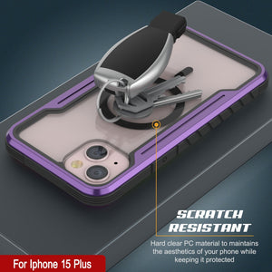 Coque de protection Punkcase Armor Stealth MAG Defense pour iPhone 15 Plus, avec couverture militaire de qualité, multicouche [violet]