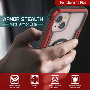 Coque de défense militaire Punkcase Armor Stealth MAG pour iPhone 15 Plus, protection multicoque de qualité supérieure [rouge]