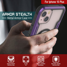 Charger l&#39;image dans la galerie, Coque de protection Punkcase Armor Stealth MAG Defense pour iPhone 15 Plus, avec couverture militaire de qualité, multicouche [violet]
