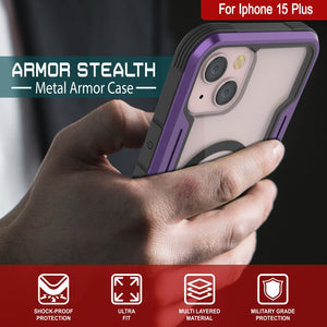 Coque de protection Punkcase Armor Stealth MAG Defense pour iPhone 15 Plus, avec couverture militaire de qualité, multicouche [violet]