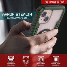 Charger l&#39;image dans la galerie, Étui de défense Punkcase iPhone 15 Plus Armor Stealth MAG, coque militaire protectrice de qualité supérieure à plusieurs couches [vert foncé]
