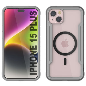 Coque de protection Punkcase iPhone 15 Plus Armor Stealth MAG avec grade militaire, couverture multicouche [Gris]