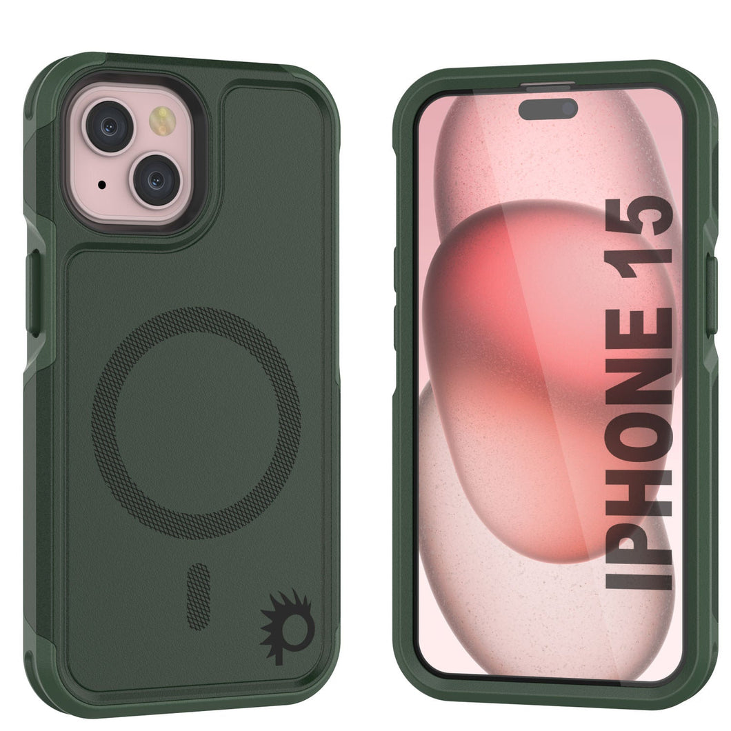Coque PunkCase pour iPhone 15, [Série Spartan 2.0] Coque Robuste Transparente avec Protection d'Écran Intégrée [vert foncé]