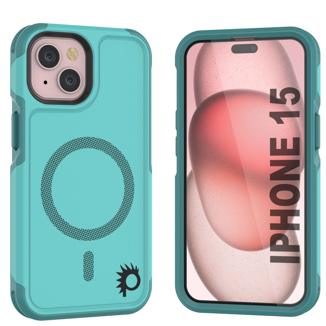 Étui PunkCase pour iPhone 15, Série Spartan 2.0, coque robuste transparente avec protection d'écran intégrée, couleur bleue.
