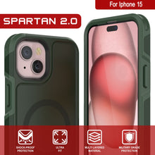 Charger l&#39;image dans la galerie, Coque PunkCase pour iPhone 15, [Série Spartan 2.0] Coque Robuste Transparente avec Protection d&#39;Écran Intégrée [vert foncé]
