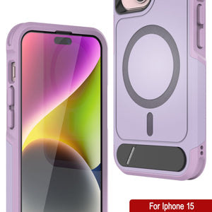 PunkCase Coque pour iPhone 15 [Série Spartan X] Coque robuste avec béquille + MagRing [lilas]