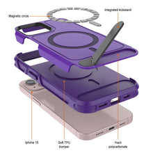 Load image into Gallery viewer, Coque PunkCase pour iPhone 15, [Série Spartan X] Coque robuste et résistante avec béquille + anneau magnétique [violet]
