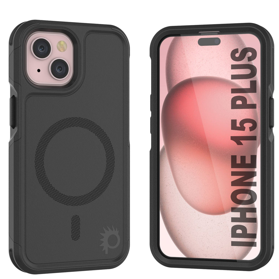 Coque PunkCase pour iPhone 15 Plus, [Série Spartan 2.0] Étui Rigide Transparent à la fois Robuste et Solide avec Protecteur d'Écran intégré [Noir]
