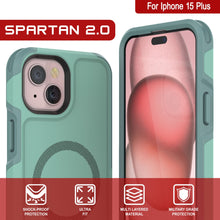 Charger l&#39;image dans la galerie, Coque PunkCase pour iPhone 15 Plus, série Spartan 2.0, transparente, résistance et robuste, avec protection d&#39;écran intégrée [bleu sarcelle].
