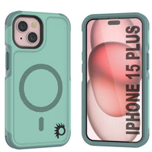 Charger l&#39;image dans la galerie, Coque PunkCase pour iPhone 15 Plus, série Spartan 2.0, transparente, résistance et robuste, avec protection d&#39;écran intégrée [bleu sarcelle].
