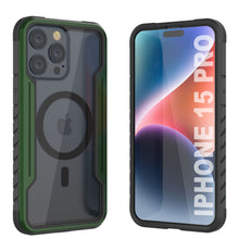 Charger l&#39;image dans la galerie, Coque de protection Punkcase iPhone 15 Pro Armor Stealth MAG Defense, résistance de qualité militaire avec plusieurs couches, couleur vert foncé.
